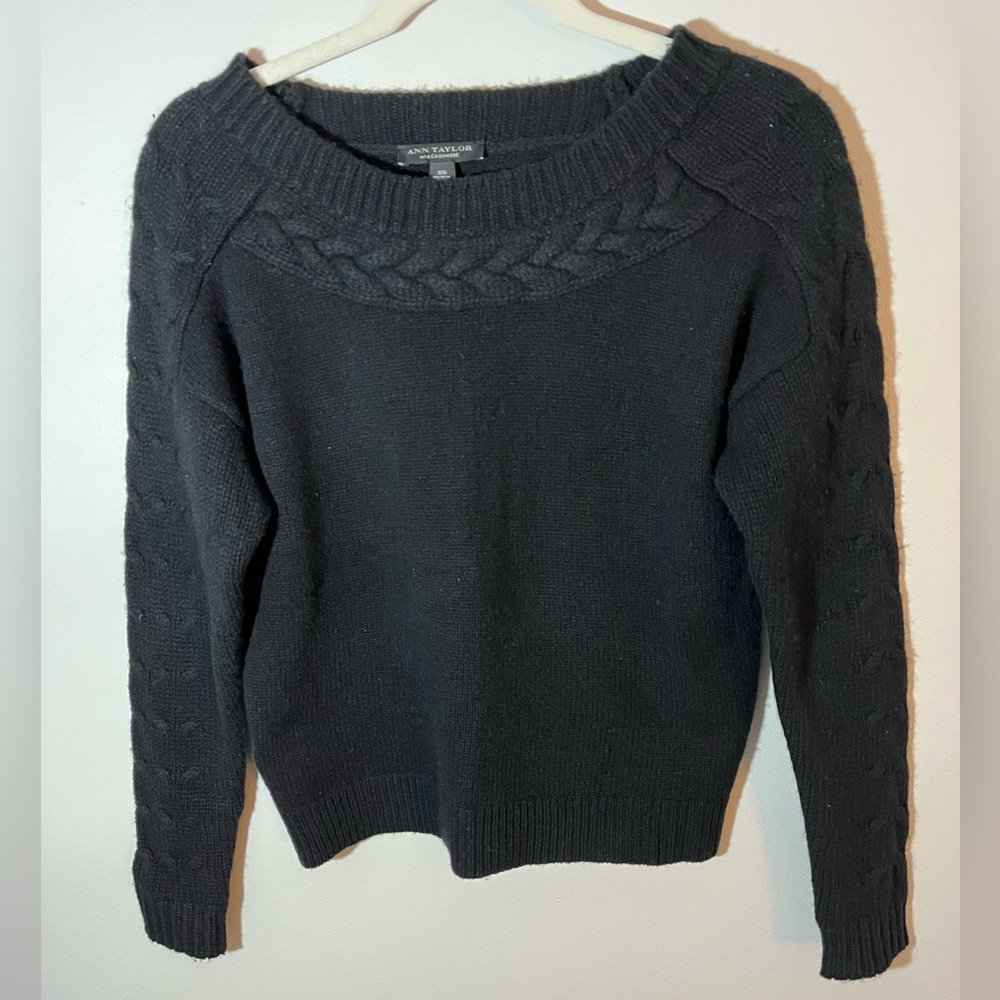 NWT Ann Taylor Women’s Black Warm Cashmere/Wool Blend Knit Sweater Size XS